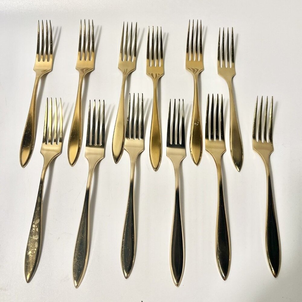 Dirigold Dirilyte Goldware REGAL Flatware Silverware 7.5 Dinner Forks Vintage 12